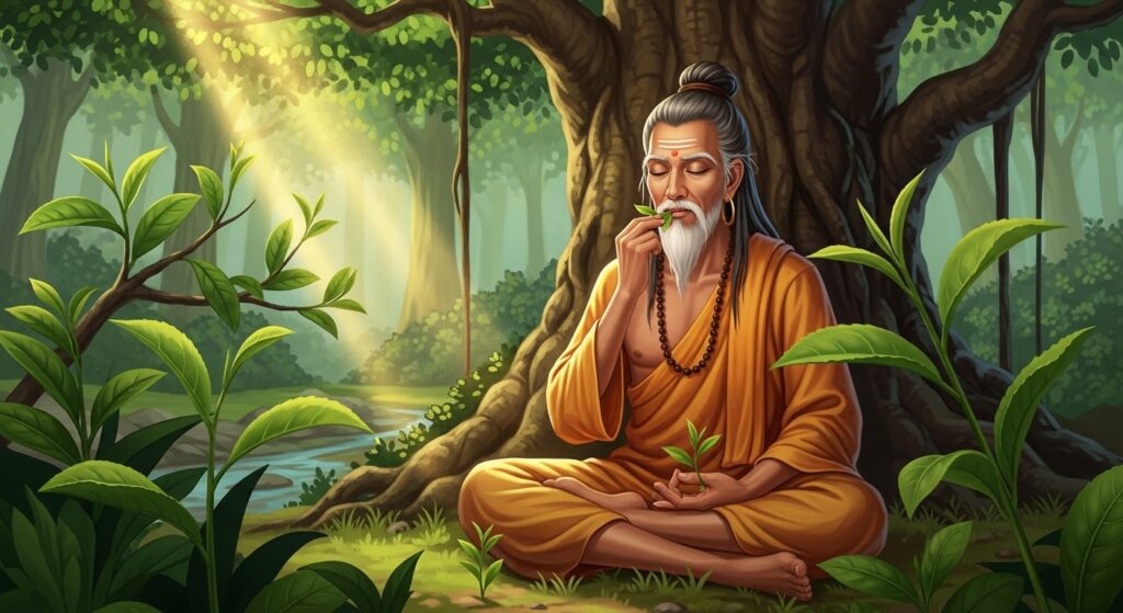 what is the indian legend regarding the discovery of tea